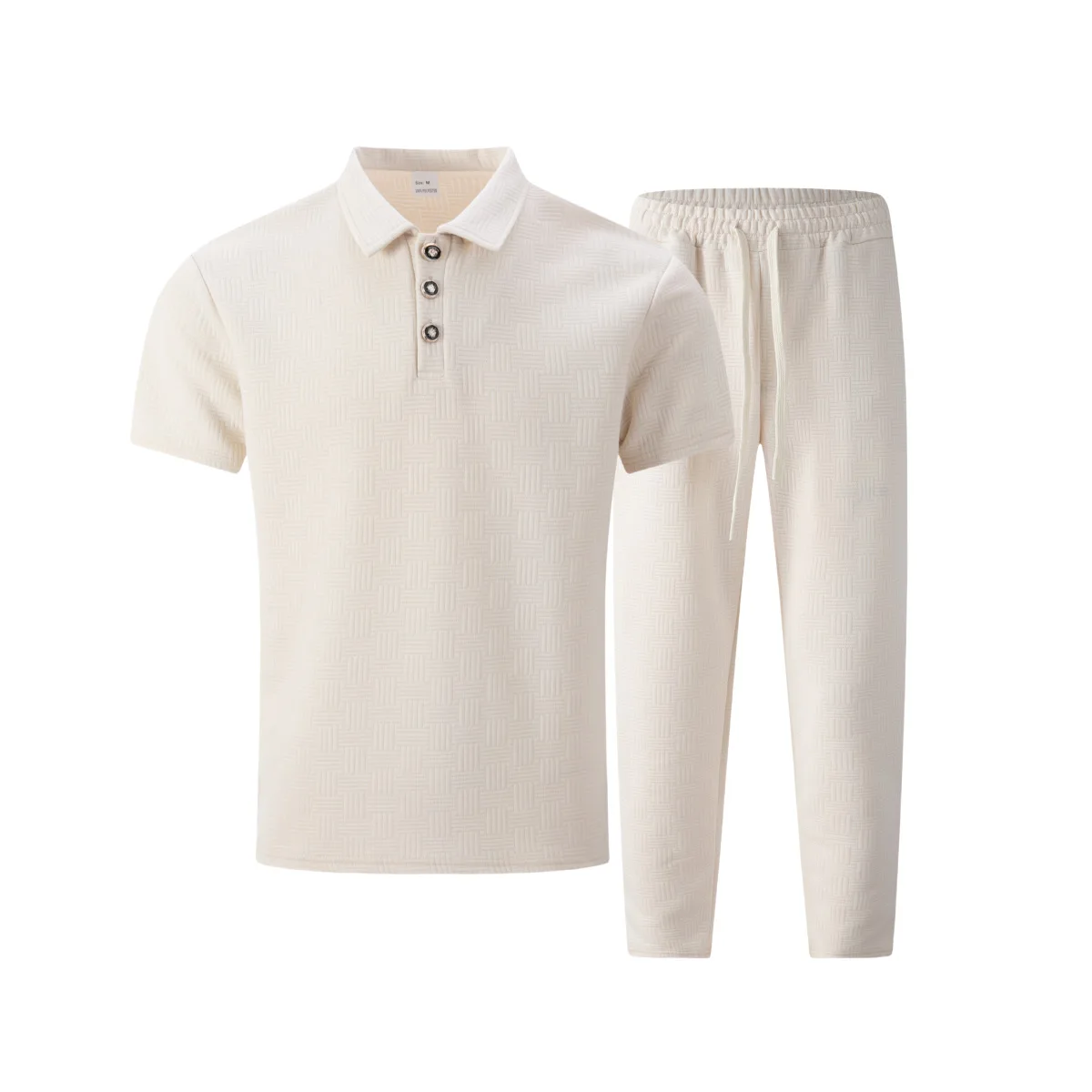 Mens Solid Color Polo Shirt And Long Pants Casual Set