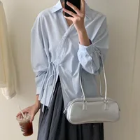 Français rétro dentelle Patchwork col en v chemises femmes mode irrégulière pansement à manches longues chemise femme Design coréen chemisier blanc 5
