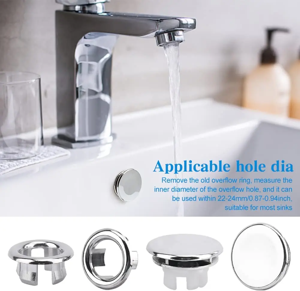 Anello Copri-foro Per Lavabo Circolare - In Ottone Placcato Argento - Facile Installazione A Pressione