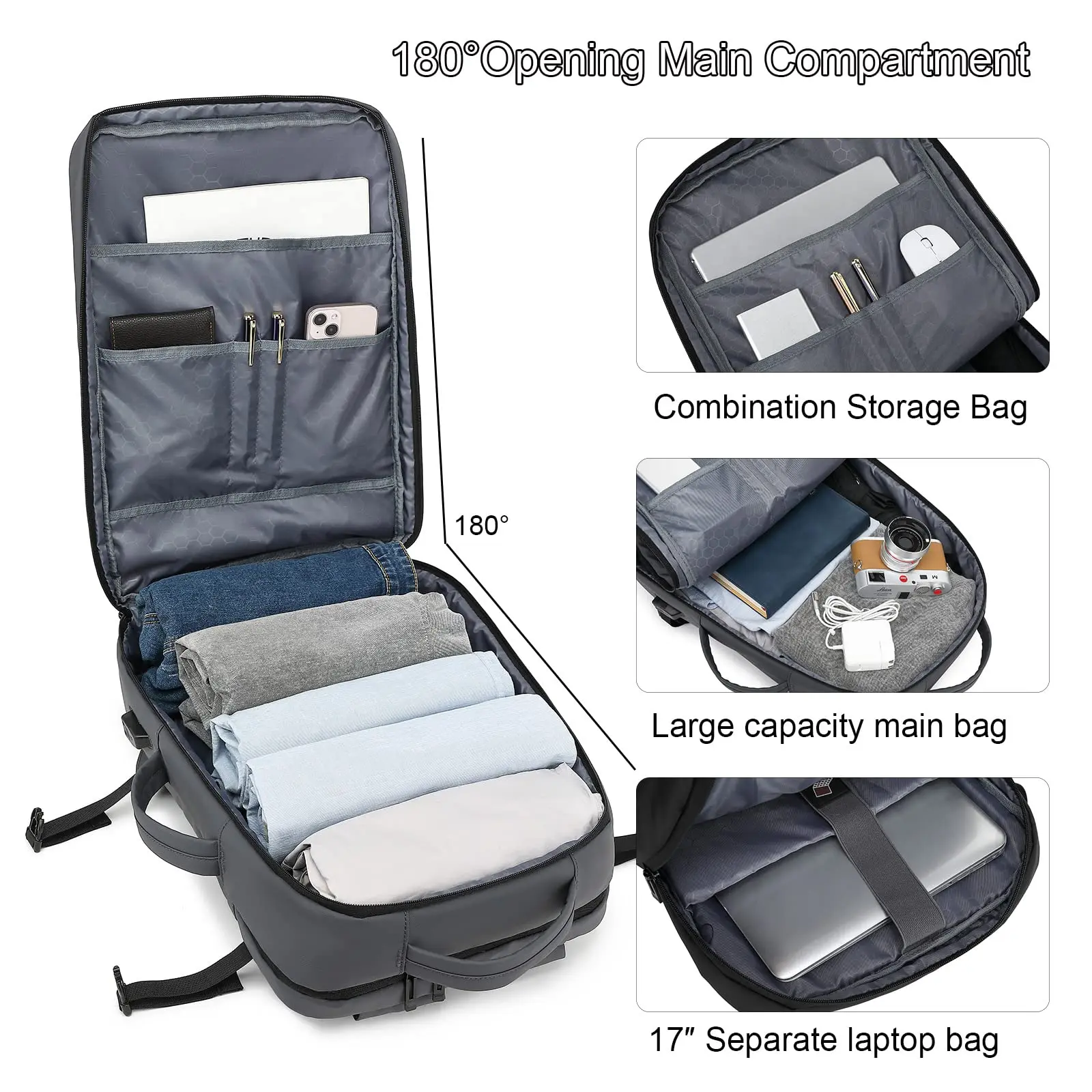 Travel Backpack,17″ Laptop Backpack Men Travel Carry on Business Backpack With USB Charging Port Waterproof Work/Weekender Backp