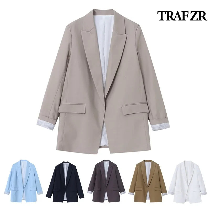 

TRAF ZR Elegant Women's Jackets Office Lady Linen Jacket Long Sleeve New in Outerwears Bomber Spring 2024 Women Clothes Y2k Top