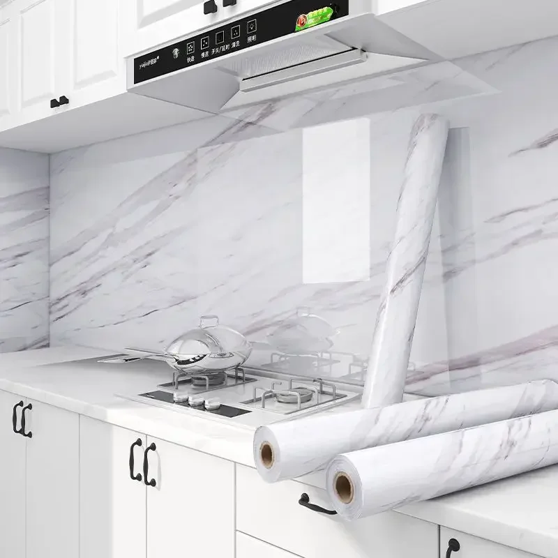 Adhesive wallpaper waterproof oil proof foil marble decor sticker kitchen bathroom renovation