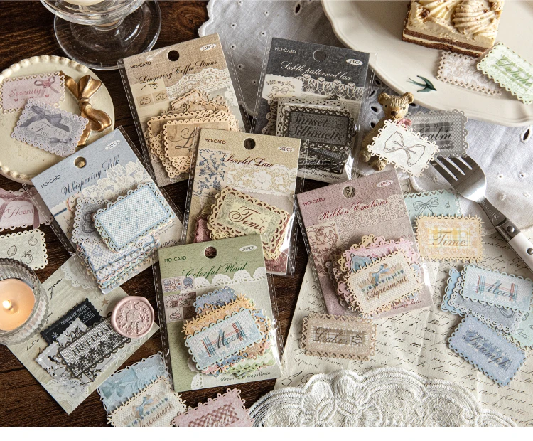 20 Stück Vintage Hohlspitze Etikettenaufkleber Bunte Muster Aufkleber DIY Scrapbooking Journal Collage Tagebuch Album Happy Plan Deco – Detail 1