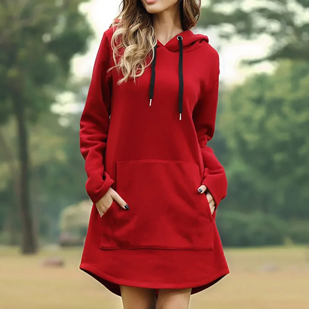 

NMZM Casual Loose Solid Women's Hoodie Long Sleeve Sweatshirt Casual Pocket Large Hoodie kpop Hoodie Dress Pullover