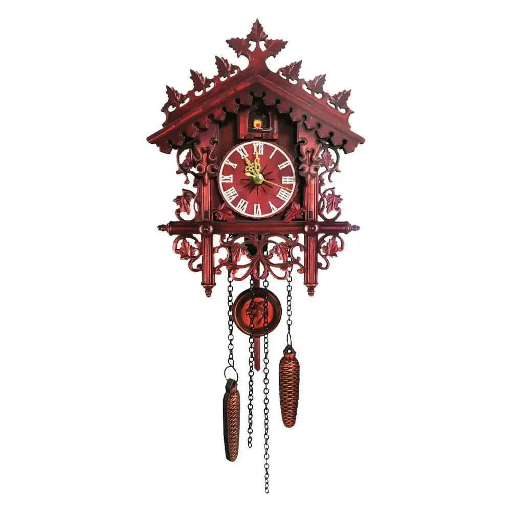 

Cuckoo Clock Living Room Wall Clock Black Forest Wooden Hand-Carved Clock Bird Cuckoo Alarm Clock Watch Home Day Time Alarm