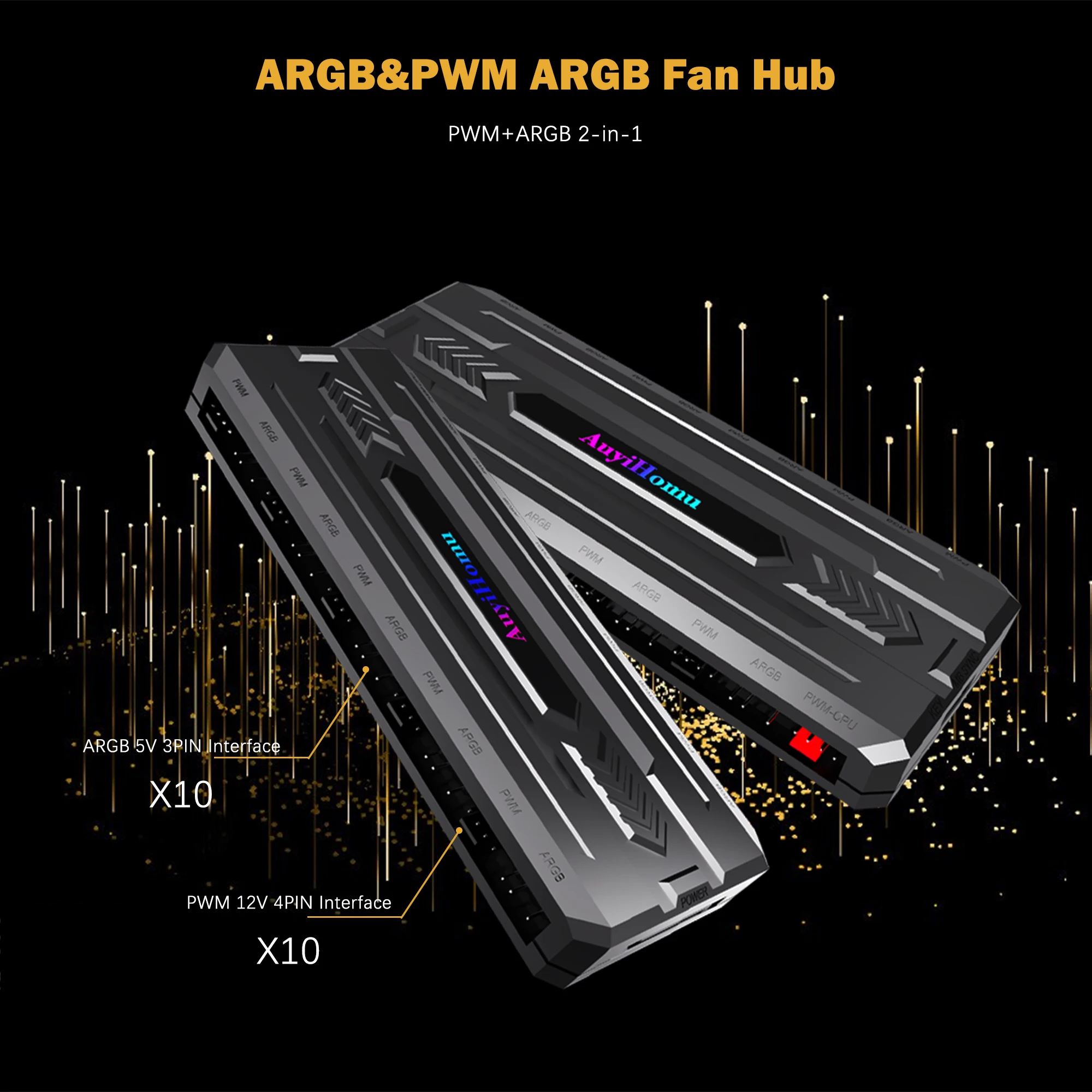 10포트 ARGB PWM 팬 허브 4핀 PC 팬 컨트롤러 (리모컨 포함) 5V 3핀 ARGB 동기화 SATA 전원 공급 (배터리 미포함) PC 케이스용