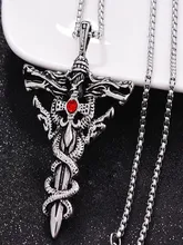  Fashion Double Dragon Sword Titanium Steel Necklace Pendant Retro Punk Cross Lucky Fortune Men's Accessories Jewelry Gift 2022 