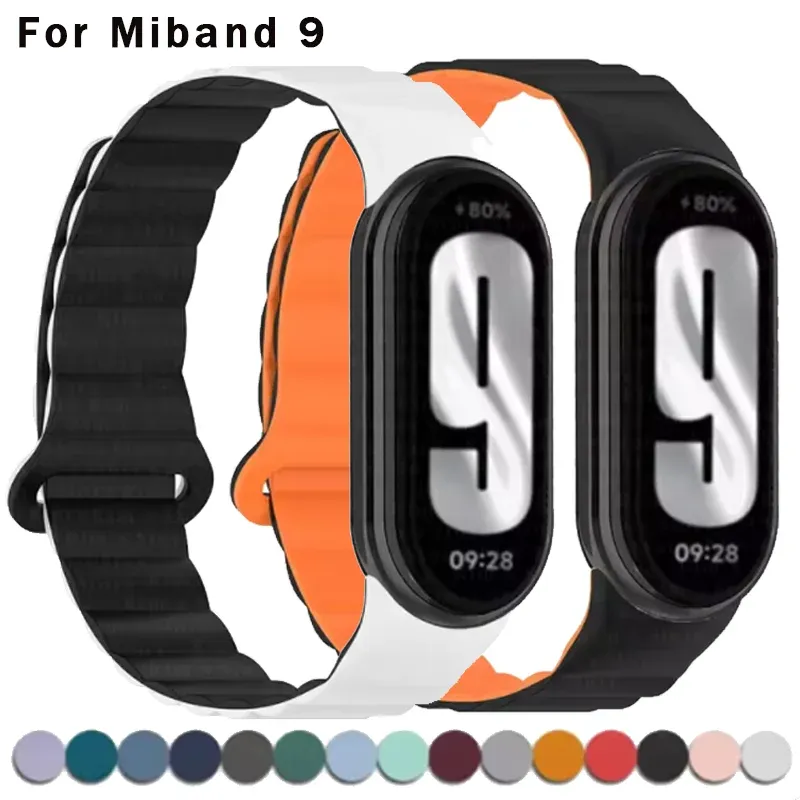 Silicone Magnetic Strap For Xiaomi Mi Band 9 Sport Wristband For Xiaomi Watch Miband 8 Accessories Watchcase Bracelet