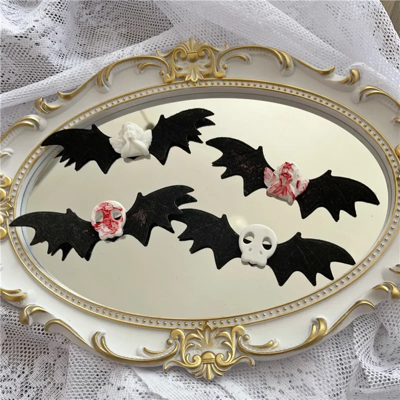 Terror Skull Bat Dark Angel Demon Wing Bangs Clip Headdress Barrettes Punk Halloween Party Hairpin Hair Accessories for Women ins daisy colorful hair hoop for kids girl delicate broken bangs hair band children daily party dress up hair accessories gifts