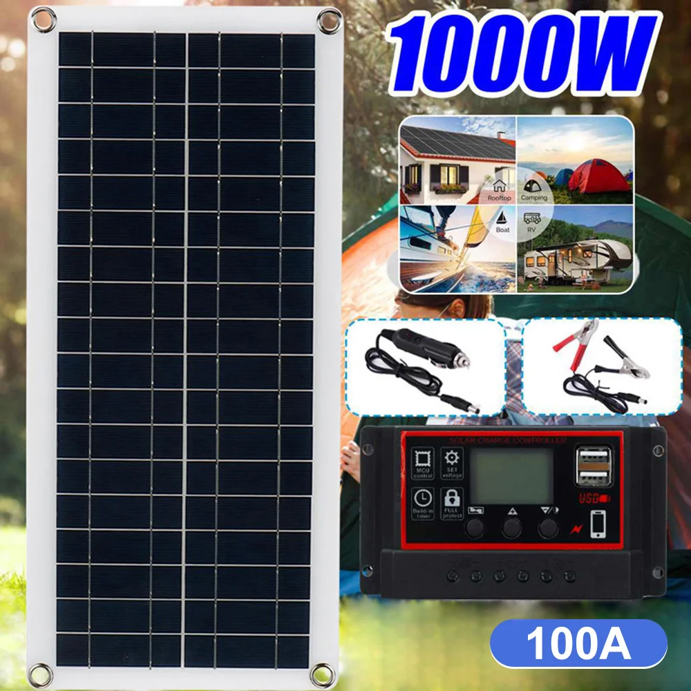 1000W panel solar 12V célula solar 100a controlador solar kit de