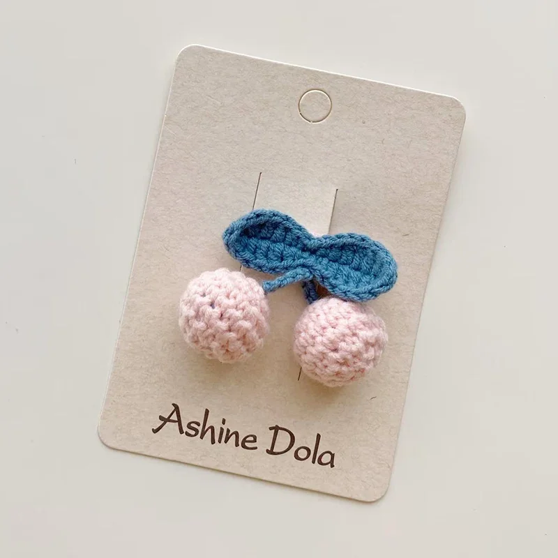 1 Pcs Cute 3D Cherry Hair pin Girl Kawaii Handmade Crochet Barrettes Girl Wool Knitting Headwear Women Hair Accessories 3