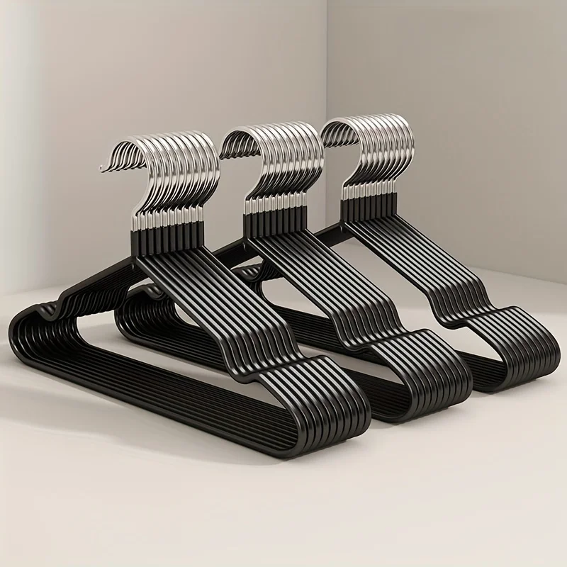 10pcs/set Traceless Non-slip Metal Clothes Hangers With Grooves, Heavy Duty Clothes er For Bathroom, Bedroom, Closet, Wardrobs 1