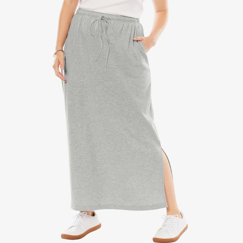 Plus-Size-Drawstring-Waist-Long-Summer-Spring-Knot-Skirt-Elastic-Waist ...