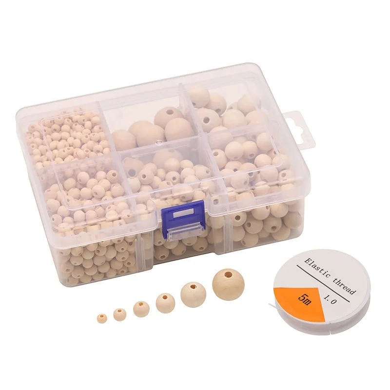 Wooden Beads Set Natural Round Wood Beads with Crystal Elastic Line for Jewelry Craft DIY embroidery kits beaded pearl charms