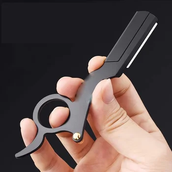 Rasoio pieghevole manuale Rasoio da barbiere vintage in acciaio inossidabile Coltello da barba manuale portatile per uomo Strumento per parrucchiere per la cura della barba 1