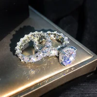 2pcs Bridal Set Elegant rings for Women 925 Sliver Wedding Engagement fashion Jewelry With Full Shiny Zircon female ring 5