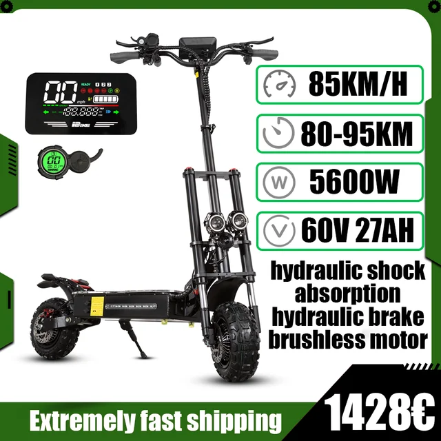 Trottinette électrique tout-terrain 11 pouces, moteur 5600W