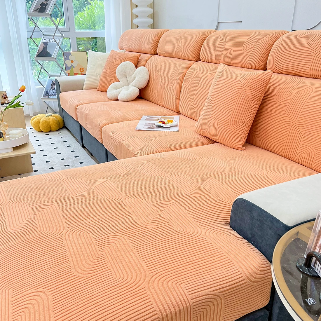Sofa Seat Cushion Cover for Living Room Jacquard Thicken Stretch Removable Washable Sofa Cover Pets Kids Furniture Protector 4