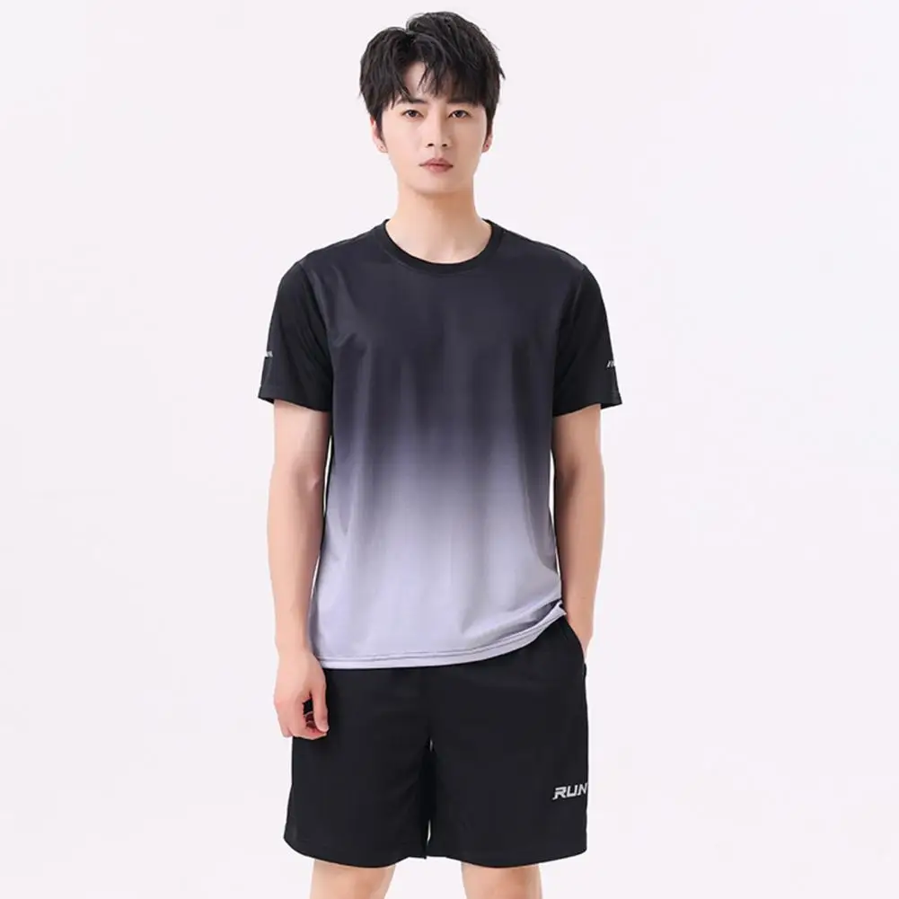 

Breathable Activewear Quick-drying T-shirt Shorts Set Men's Casual Sport Outfit Set with O-neck Short Sleeve Tops Elastic