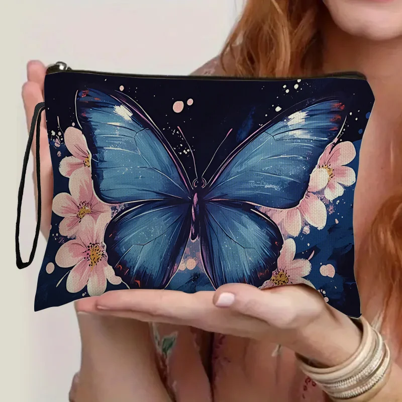 Einfache Schmetterling Druck Make-Up Tasche Reise frauen Lippenstift Kosmetik Tasche Tasche Damen Organizer Zipper Kulturbeutel Lagerung Tasche