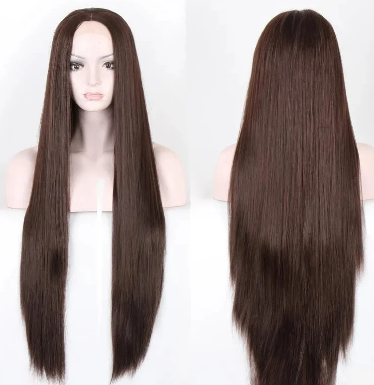 

Hot Long straight Hair Lace Wigs 70cm Dark brown Synthetic hair Wig cheap high quality