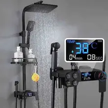 Preto display digital termostática torneira do chuveiro torneiras chuveiro de chuva bidé torneira bico torneira do banheiro conjunto termostática