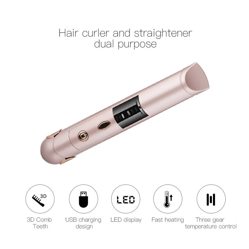A14G-Portable Cordless Hair Straightener for Travel Mini USB Rechargeable Flat Iron with Ceramic Plates