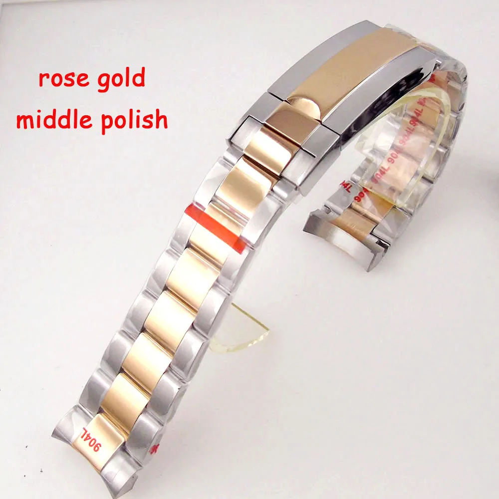 20mm Polish Brushed Watch Band Strap Watchband Bracelet 316L Stainless Steel  Rose Gold Silver glidelock system clasp