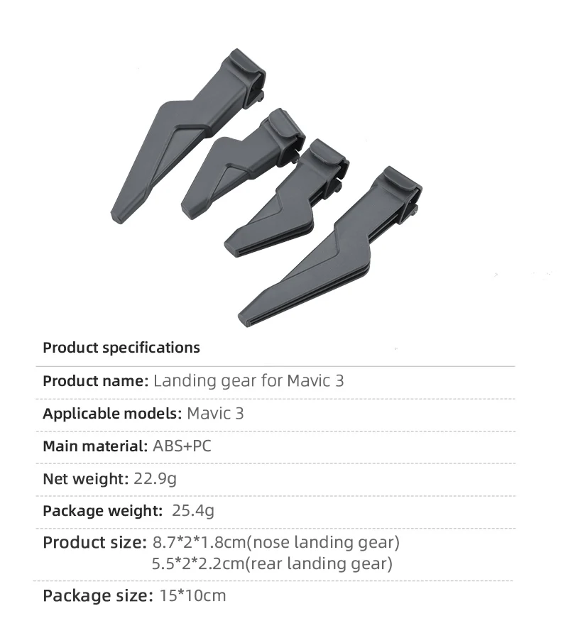 Landing Gear for DJI Mavic 3/3 Classic Drone, Specifications Product name: Landing gear for Mavic 3 Applicable models: Mavic