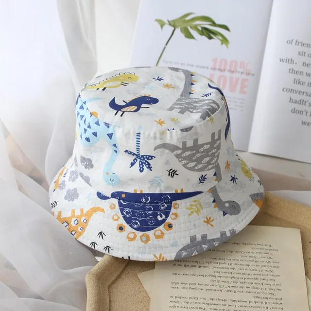Dinosaur Print Baby Bucket Hat Cute Cartoon Cotton Children Fisherman Cap Toddler Boys Girls Summer Beach Sun Hats Panama Cap BB