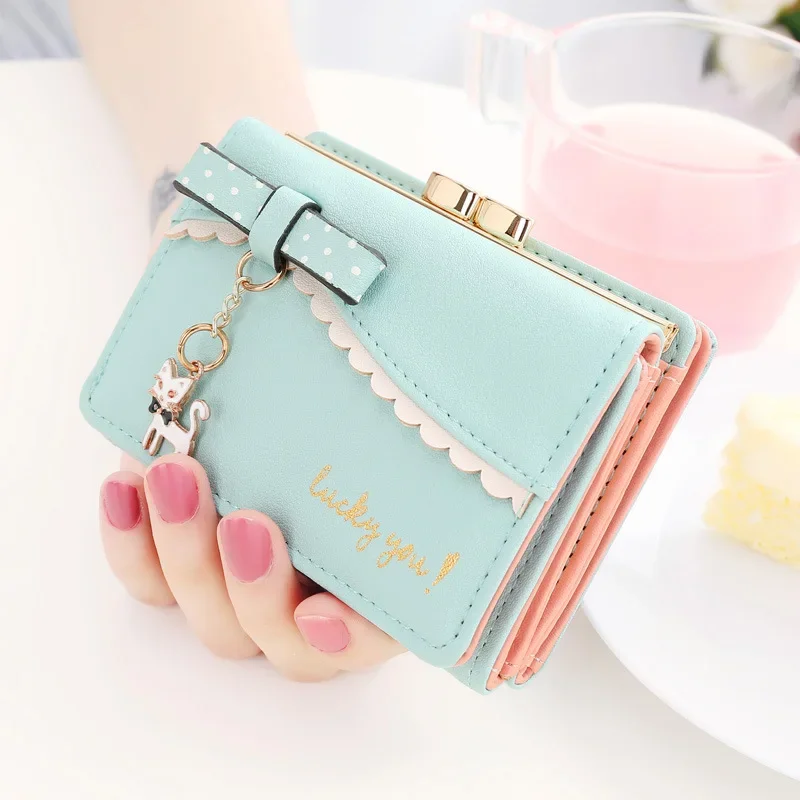 

Ladies Wallet Cute Female Short New Cat Mini Pendant Student Small Wallet Metal Coin Purse Card Holder Carteras Para Mujeres