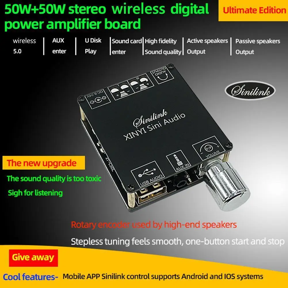 

XY-C50L 50Wx2 Digital Power Amplifier Bluetooth5.0 AUX APP Control Audio Module Stereo Speaker Subwoofer Modulator Set Home