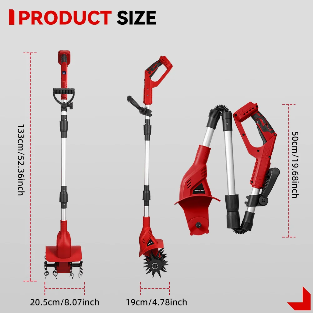 ONEVAN Bürstenloser Elektrischer Gartenfräser Rasenmäher Rototiller Kabelloser Vertikutierer Gartenwerkzeug für Makita 18V Akku – Detail 5