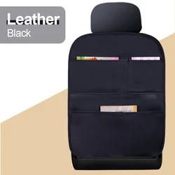 Deluxe Car Seat Back Protector with Storage Pockets - Anti-Kick, Mud & Dirt Resistant Pad (Pu Leather Black)