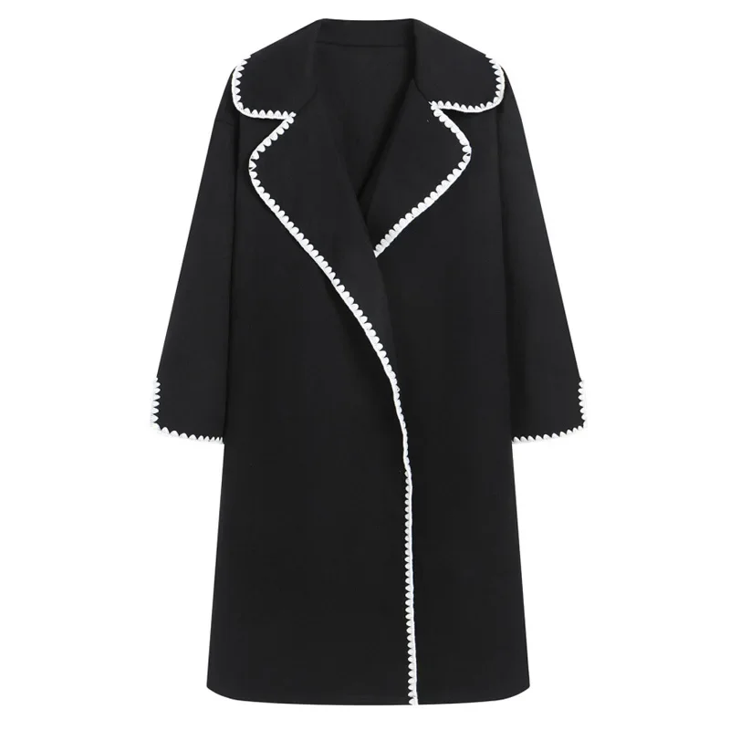 

Женское шерстяное пальто в стиле пэчворк, элегантное пальто с отложным воротником и длинным рукавом, шикарное теплое роскошное пальто в стиле Хай-стрит, Осень-зима 2023