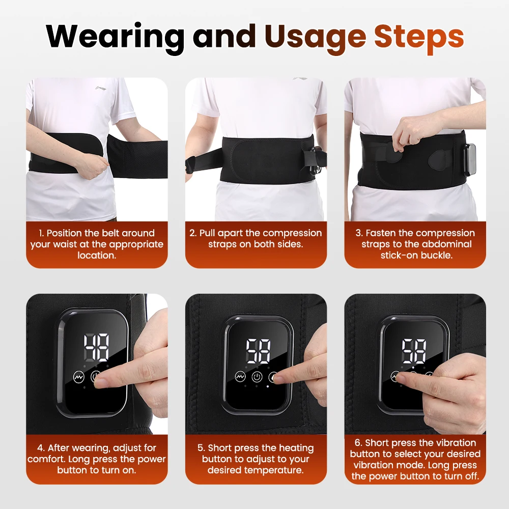 Cordless Heated Waist Massager with Lower Back Lumbar Support Heating Pad for Abdomen and Waist 3 Levels Heat Vibration Massage
