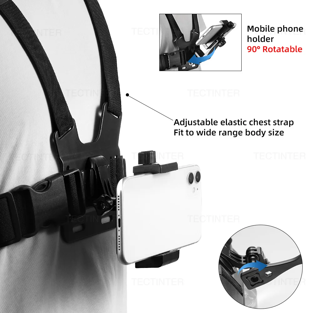 3/10 in Chest Mount Strap Belt For GoPro/Dji Osmo/Phone Action