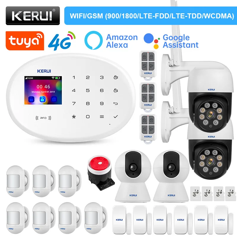 

KERUI W204 Сигнализация 4G WIFI GSM сигнализация Tuya умная 433 МГц беспроводная домашняя безопасность поддержка Alexa датчик движения датчик двери камера
