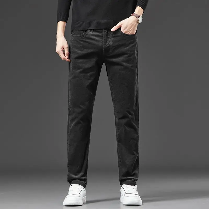 2023 Autumn Winter Casual Trend Solid Color Thick Pants Male Clothes Fashionable Warm Men's Business Straight Men's Trousers