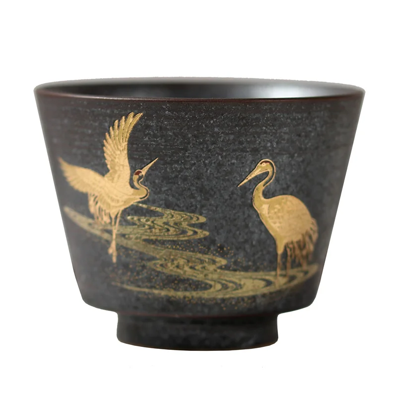 100ML Japanese Crane Tea Cup Handmade Stoneware Kiln Baked Retro Teacup Personal Master Cup Teacups Tea