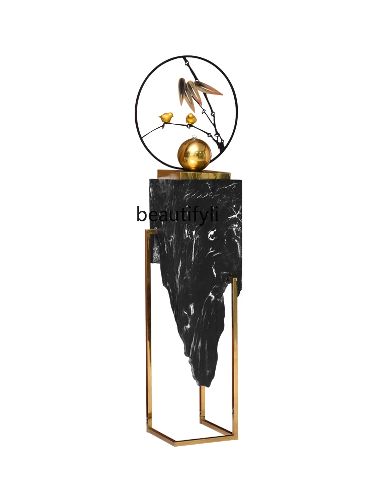 

New Chinese Style Light Luxury Floor Water Fountain Wrought Iron Resin Decorations Lucky Waterscape Decoration