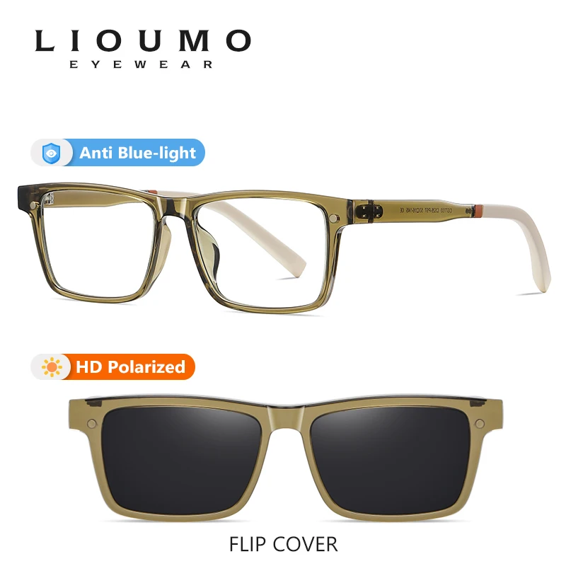 LIOUMO Portable Flips Up Sunglasses Polarized Men Women Fashion Anti-Blue Light Optical Eyewear Magnet Clip On Glasses zonnebril