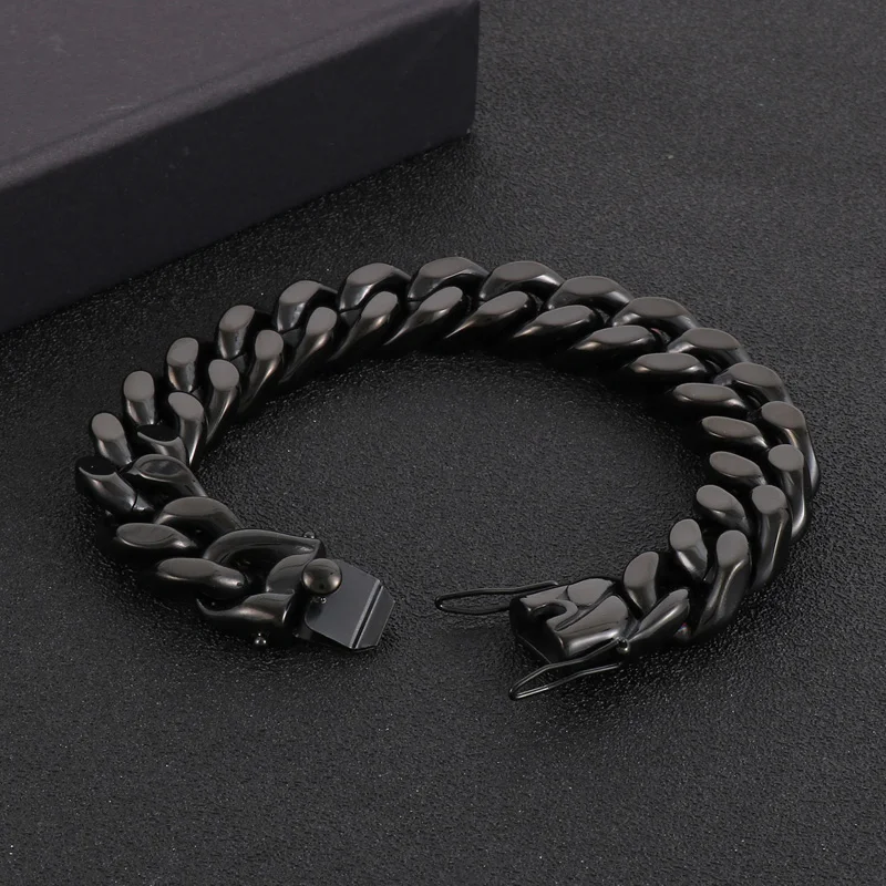 High Quality Stainless Steel Four Side Grinding Bracelet for Men Personalized Dragon Head Clasp Cuban Chain Necklace Trendy Gift