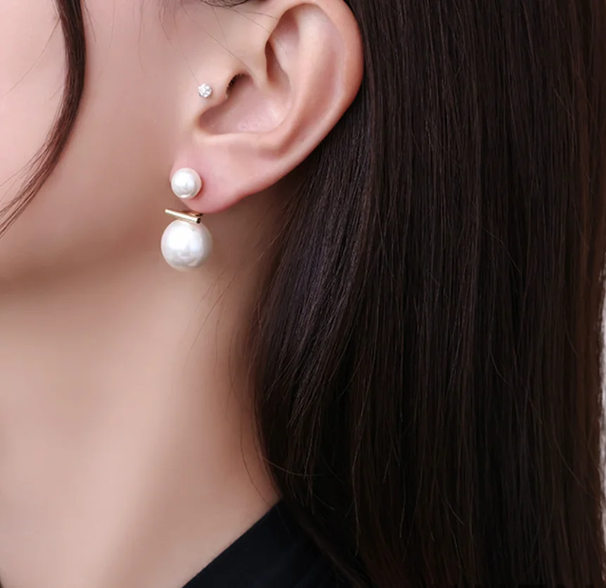 Simple copper gold plated Pearl back hanging S925 silver needle Earrings for women Fashion Jewelry