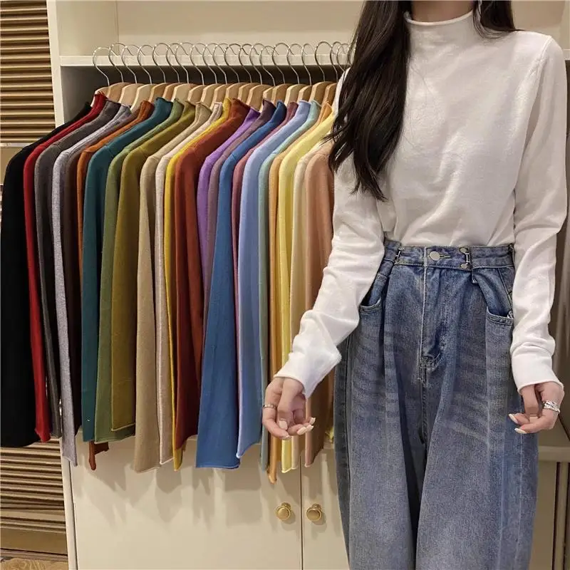 

Autumn Winter Lace Mock Neck Women Sweater Hollow Out Bottom Solid Knitted Tops Elegent Pullover Korean Sweaters Chic Jumpers