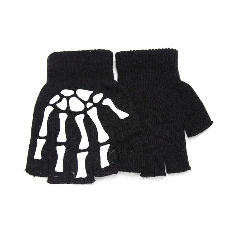 Guantes Punk luminosos de medio dedo para niños y adultos, manopla negra sin dedos, para Halloween - Imagen 3