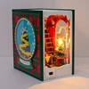 NEW DIY Christmas Diary Book Nook Wooden Miniature Model Kit Handmade Casa Bookend With Light Bookshelf Home Decor Friends Gifts 4