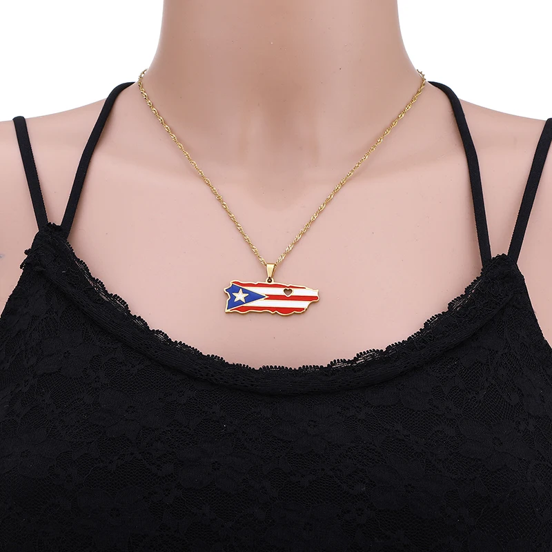 Puerto Rico Flag Necklace Stainless Steel 5