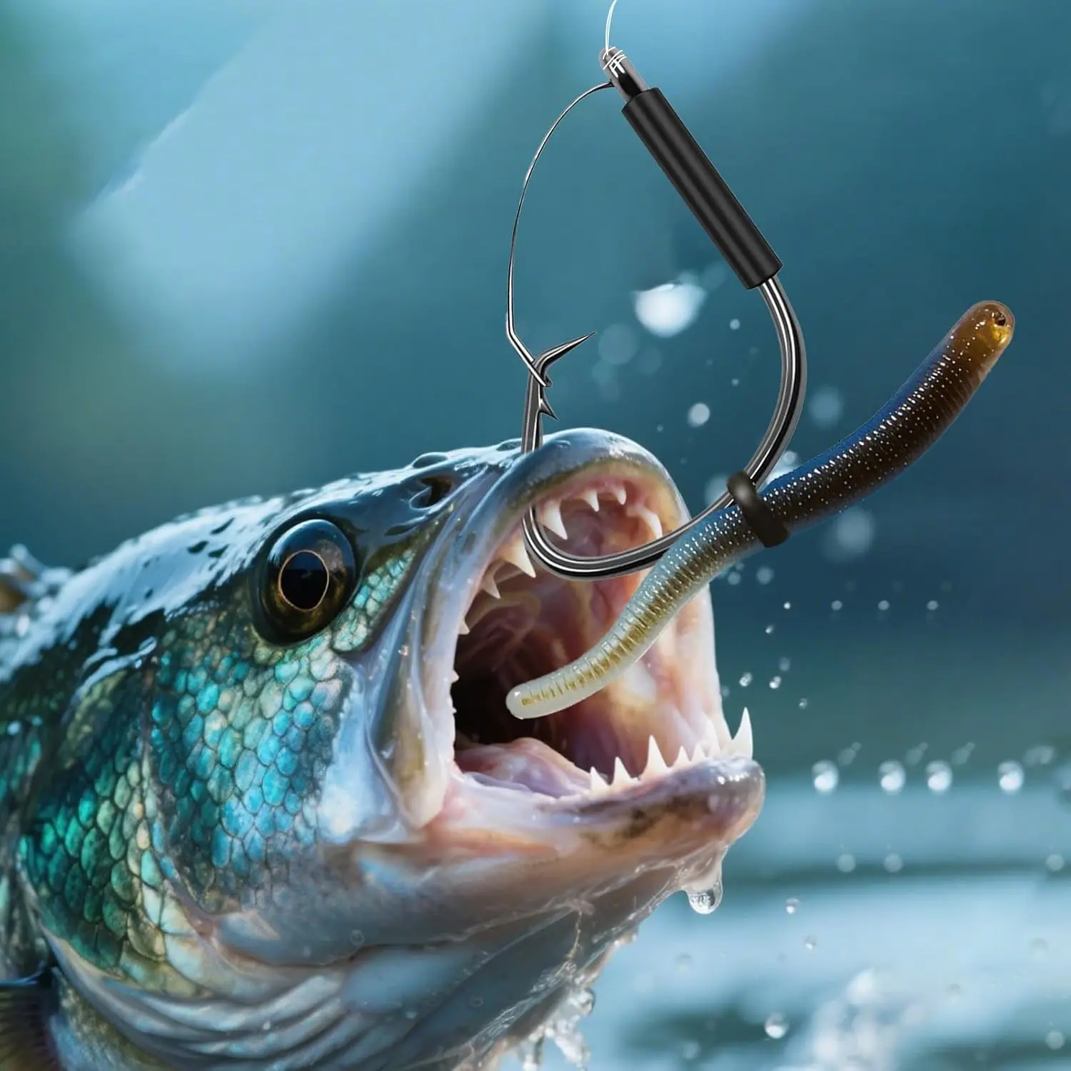 FishTrip Weedless Wacky Rig Hooks 25pcs Wide Gap Circle Soft Worm