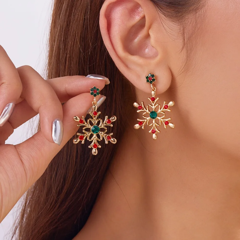Exquisite Rhinestone Christmas Stud Earrings Pearl Jewelry Snowflake Earrings Piecring Multicolor Xmas Dangle Ladies